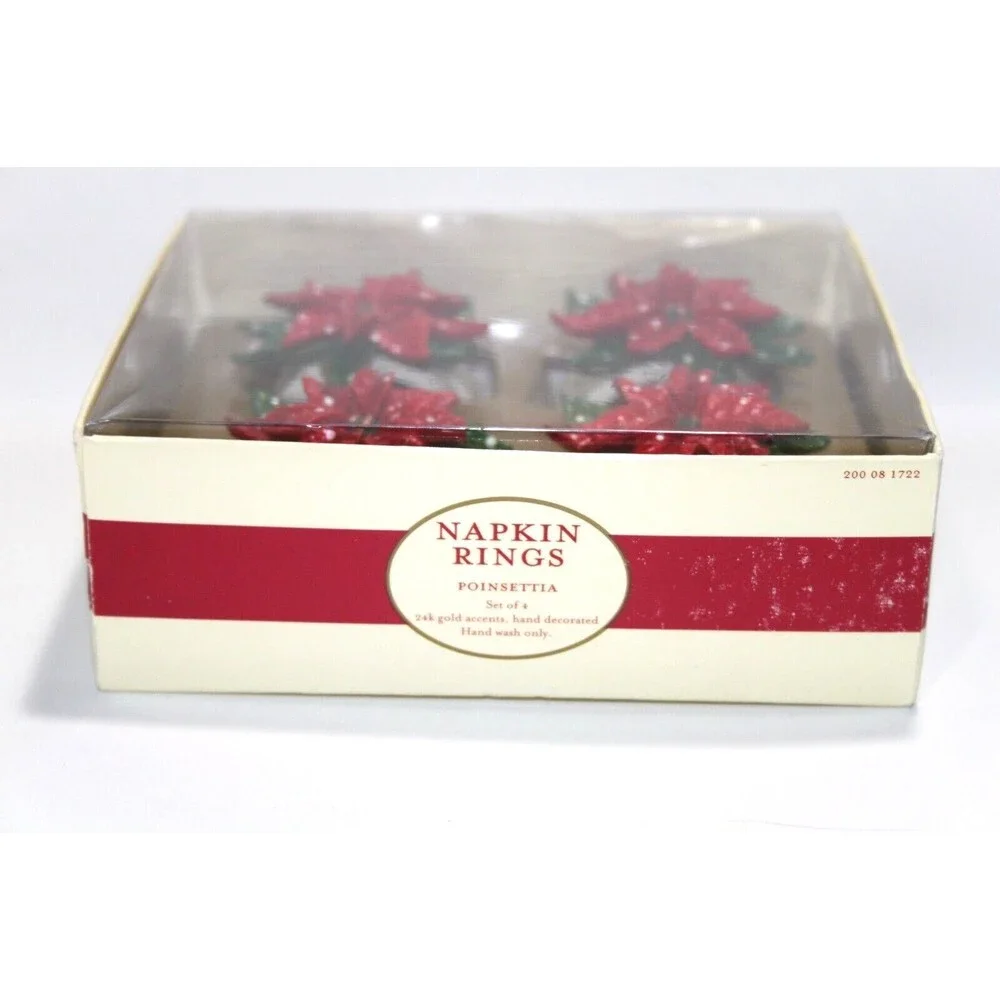Target Home Poinsettia Napkin Rings Boxed 2002 Ceramic Christmas Set of …